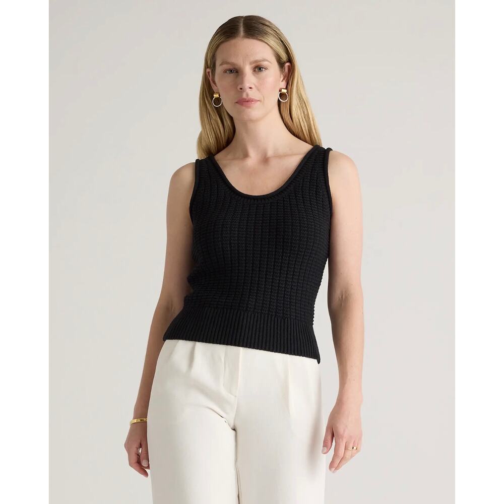 Quince 100 Organic Cotton Waffle Stitch Sweater Tank XL Brown EUC Crop Stretch - Picture 2 of 9